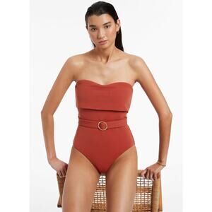 Jets Isla Rib Fold Down Bandeau One Piece - Russet NWT US SIZE 8
